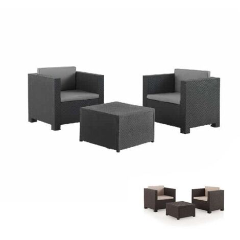 JARDIN202 - Juego de Terraza Diva Tete a Tete con 2 plazas - Mobiliario Exterior con Mesa Auxiliar y Cojines  Set (Grafito)