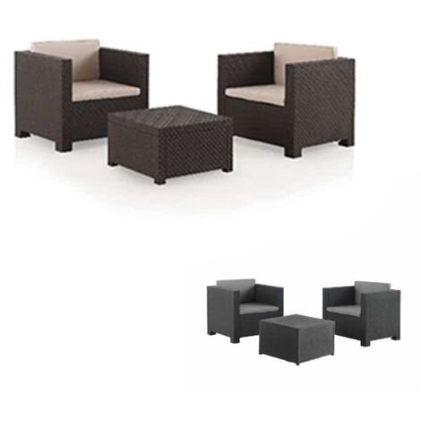 JARDIN202 - Juego de Terraza Diva Tete a Tete con 2 plazas - Mobiliario Exterior con Mesa Auxiliar y Cojines  Set (Wengué)