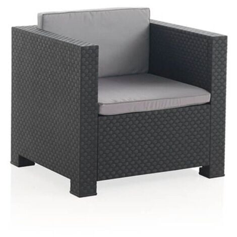 JARDIN202 - Juego de Terraza Diva Tete a Tete con 2 plazas - Mobiliario Exterior con Mesa Auxiliar y Cojines  Sillón Individual (Grafito)