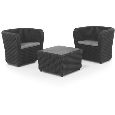 JARDIN202 - Juego de Terraza Nova Tete a Tete con 2 plazas - Mobiliario Exterior con Mesa Auxiliar y Cojines  Set (Grafito)