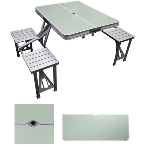 JARDIN202 - Maleta de Camping con Mesa y 4 Taburetes Plegables de Aluminio Gris - Diseño Compacto y Elegante para Exteriores e Interiores   (Gris)