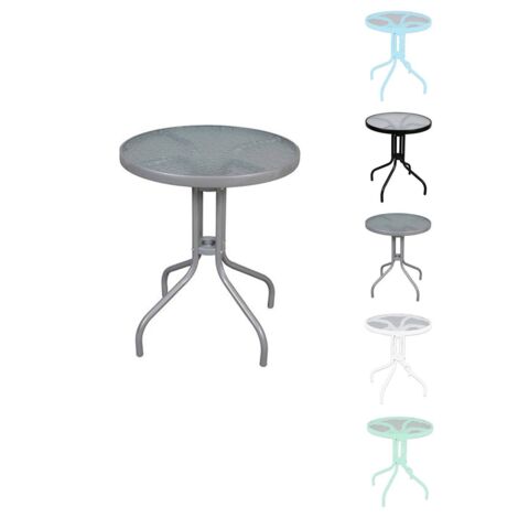 JARDIN202 - Mesa de Cristal Redonda con base metálica  Ideal para Terraza, Jardín o Balcón  60x70cm   (Gris)