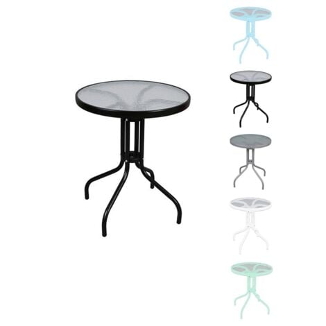 JARDIN202 - Mesa de Cristal Redonda con base metálica  Ideal para Terraza, Jardín o Balcón  60x70cm  SELECCIONA COLOR  Negro