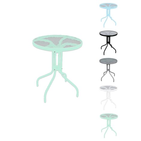 JARDIN202 - Mesa de Cristal Redonda con base metálica  Ideal para Terraza, Jardín o Balcón  60x70cm   (Verde)