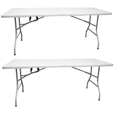JARDIN202 - Mesa Plegable Rectangular 180x70x74cm Catering Mesa Resina con Patas de Acero Plegable para Eventos y terrazas 2 Unidades (Blanca)