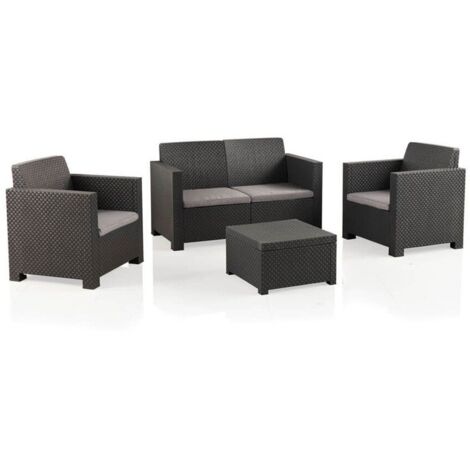 JARDIN202 - Set Muebles Jardín Evo Confort con 4 Plazas - Mobiliario Exterior con Mesa Auxiliar y Cojines  Set (Grafito)