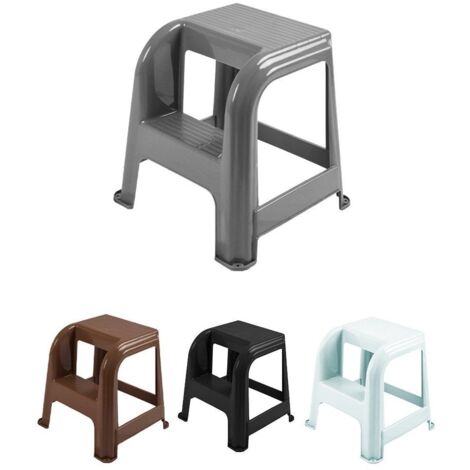 JARDIN202 - Taburete con escalón de Plástico Multiusos y Resistente – Asiento Elevador dos Peldaños   (Plata)