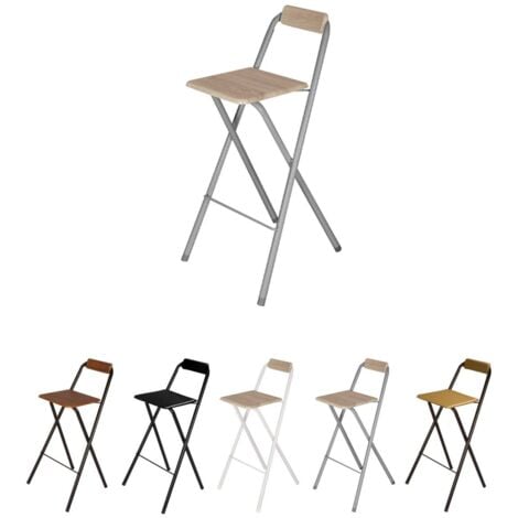 JARDIN202 - Taburete Plegable Alto de Metal con Reposapies para Cocinas y Bar  plegable 49X47X99cm  Pack 2 uds (Plata / Haya)