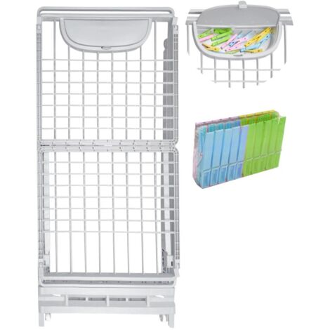 JARDIN202 - Tendedero Plegable con Ruedas de Resina con 21m de Tendido Clips para Perchas y Cierre de Seguridad Incluye Cajón para Pinzas   (Gris Claro)