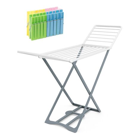 JARDIN202 - Tendedero Plegable de Resina para Ropa – 20m de Tendido con 20 Pinzas Incluidas – Tendedero de Colada Bicolor Blanco y Gris (Blanco)