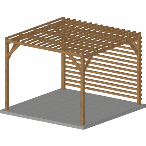 Jardinatoire – Pergola en bois massif 3x3 – Traitement classe 3 pour humidité – Toiture brise soleil et brise vue en persienne – Modèle Léon