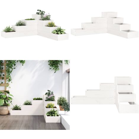 Jardinera 4 niveles madera maciza de pino blanca 80,5x79x36 cm - Macetero de exterior - Macetero de pino
