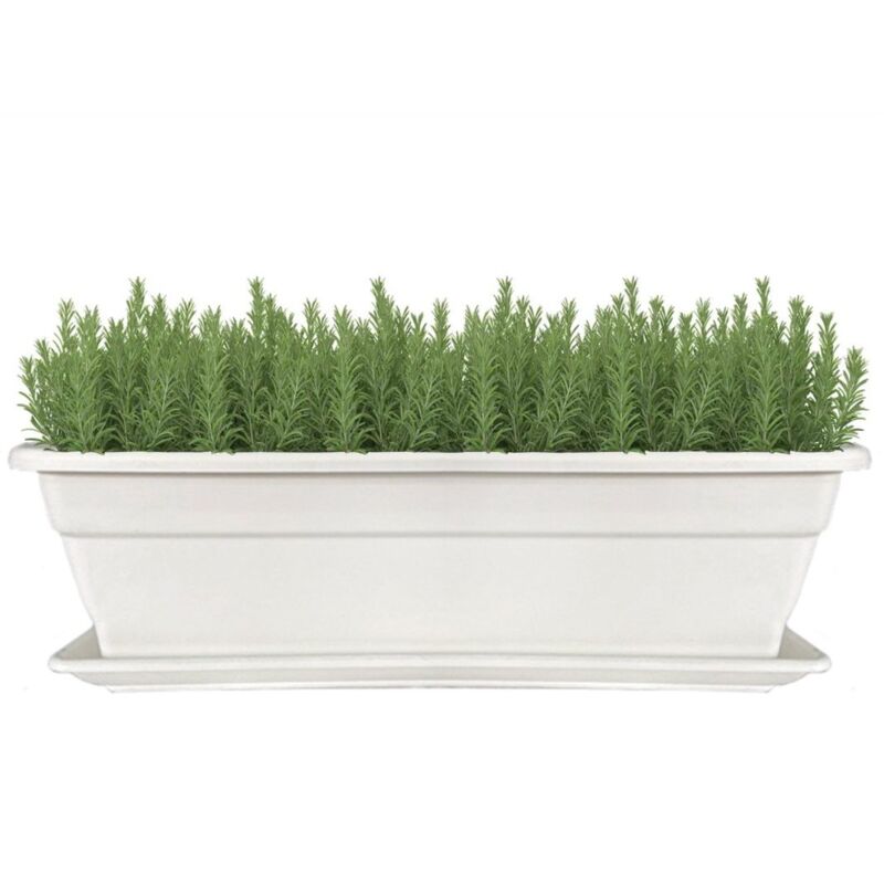 

Jardinera 60 cm Blanco con Plato incorporado - Maceta con agujeros de drenaje