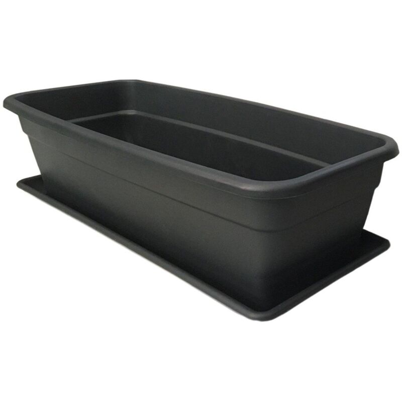 

Jardinera 60 cm Gris con Plato incorporado - Maceta con agujeros de drenaje