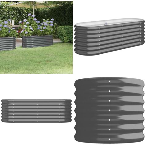 Jardinera acero galvanizado antracita 114x40x36 cm - Maceta ovalada - Jardinera exterior