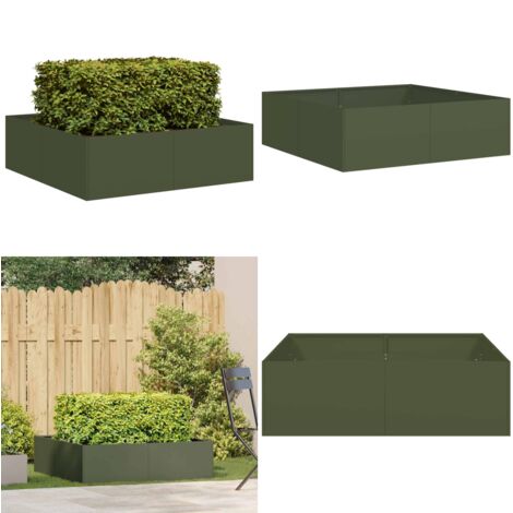 Jardinera acero verde oliva 100x100x30 cm - Jardinera verde oliva - Jardinera para jardín