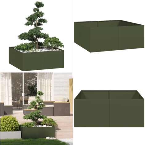 Jardinera acero verde oliva 100x100x40 cm - Jardinera verde oliva - Jardinera para jardín