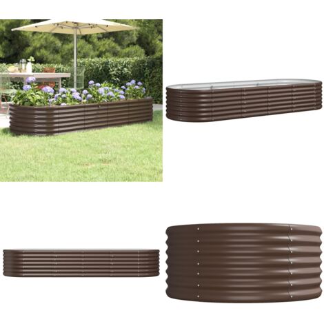 Jardinera arriate acero galvanizado marrón 224x80x36 cm - Maceta de acero galvanizado - Maceta para jardín
