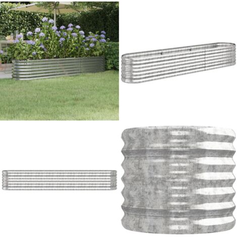 Jardinera arriate acero galvanizado plata 224x40x36 cm - Maceta de acero galvanizado - Maceta para jardín