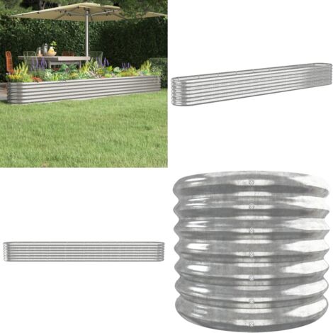 Jardinera arriate acero galvanizado plata 332x40x36 cm - Maceta de acero galvanizado - Maceta para jardín
