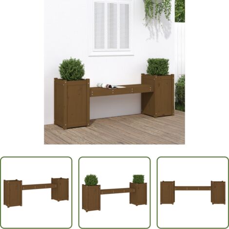 Jardinera -  Banco con jardineras madera maciza pino marrón miel 180x36x63cm