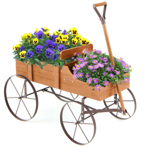 Jardinera carretilla decorativa 62 x 34 x 60 cm con prácticas ruedas estilo rústico madera marrón 200010786