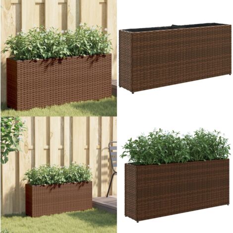 Jardinera con 2 maceteros de ratán sintético marrón 90x20x40 cm - Maceteros - Ratán sintético
