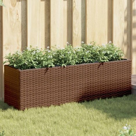 Jardinera con 3 maceteros ratán sintético marrón 105x30x32 cm
