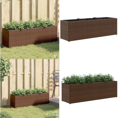 Jardinera con 3 maceteros ratán sintético marrón 105x30x32 cm - Maceteros - Ratán sintético