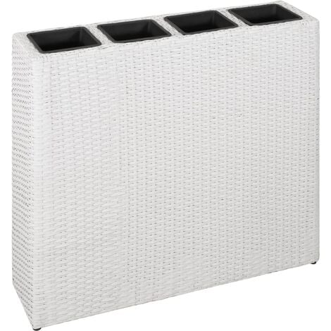 Jardinera con 4 macetas de ratán sintético blanco
