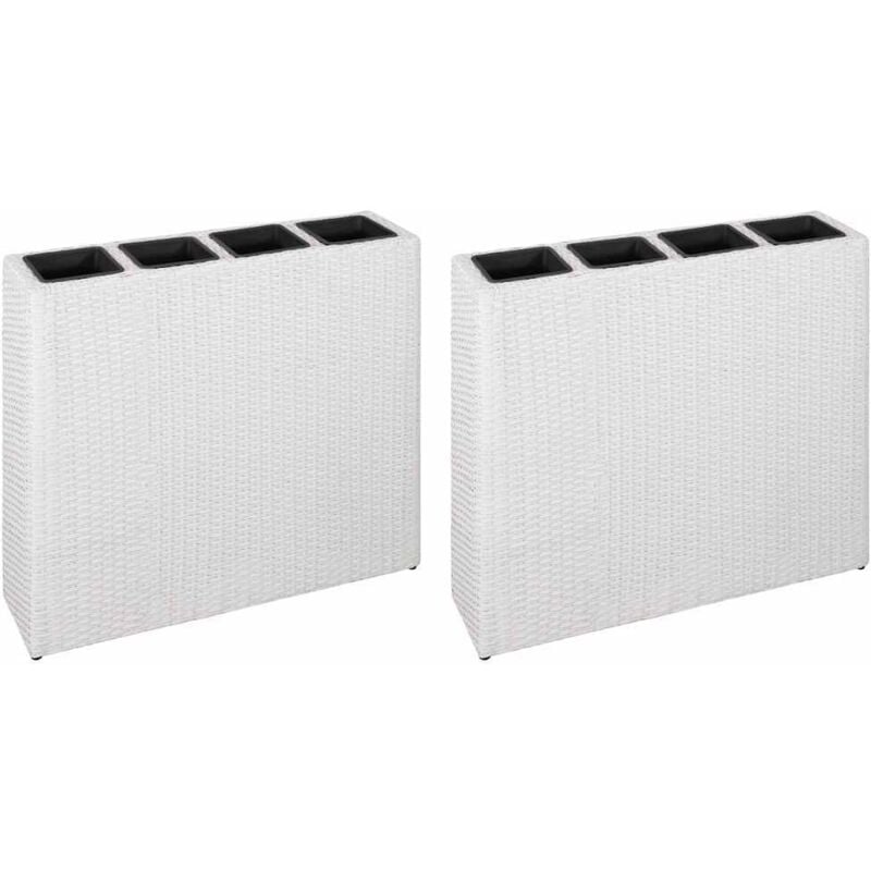 

vidaXL Arriate con 4 maceteros 2 unidades de ratán sintético blanco - Blanco