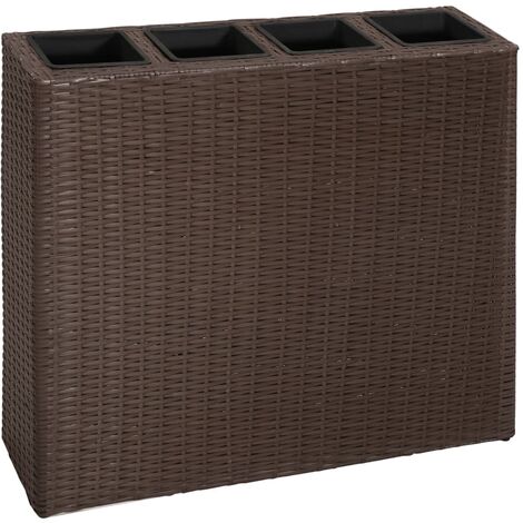 Jardinera con 4 maceteros de ratán sintético marrón