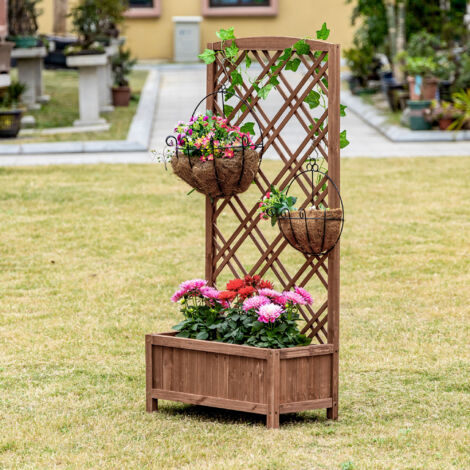 Jardinera con Celosía de Madera para Trepadoras Cultivos Plantas en Terraza Jardín Balcón 60x30x122,5 cm Natural