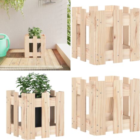 Jardinera con diseño de valla madera maciza de pino 30x30x30 cm - Macetero de pino - Macetero para jardín