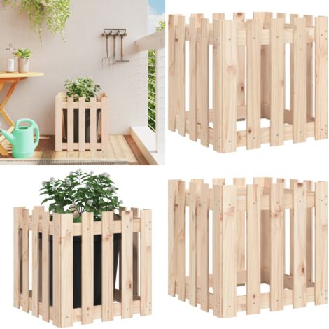 Jardinera con diseño de valla madera maciza de pino 50x50x50 cm - Macetero de pino - Macetero para jardín