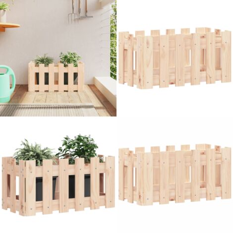Jardinera con diseño de valla madera maciza de pino 60x30x30 cm - Macetero de pino - Macetero para jardín