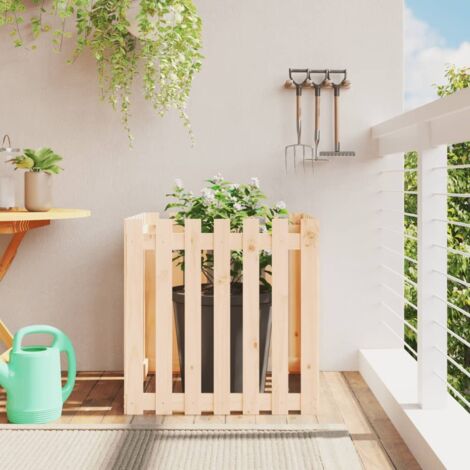Jardinera con diseño de valla madera maciza de pino 70x70x70 cm
