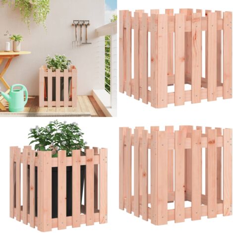 Jardinera con diseño de valla madera maciza Douglas 50x50x50 cm - Macetero de exterior - Macetero de abeto douglas