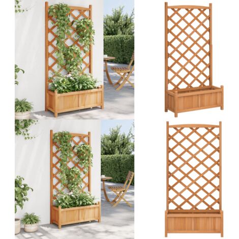 Jardinera con enrejado de madera maciza de abeto marrón - Jardinera con enrejado - Madera maciza de abeto