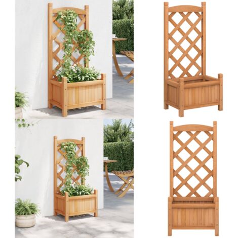 Jardinera con enrejado de madera maciza de abeto marrón - Jardinera con enrejado - Madera maciza de abeto