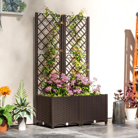 Jardinera con Enrejado de Plástico para Plantas Trepadoras con Drenaje y Amplio Espacio de Cultivo 80x40x135 cm Marrón