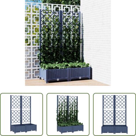 Jardinera con enrejado -  Jardinera de jardín con enrejado azul grisáceo 80x40x121,5 cm PP