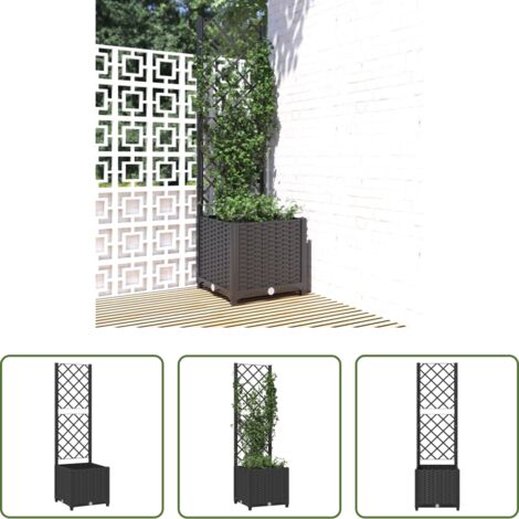 Jardinera con enrejado -  Jardinera de jardín con enrejado, color negro, 40 x 40 x 136 cm, PP