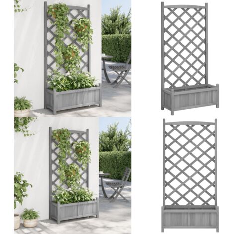 Jardinera con enrejado madera maciza de abeto gris - Jardinera con enrejado - Madera maciza de abeto