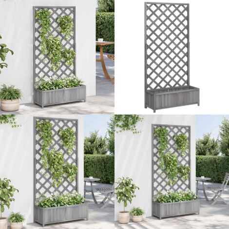 Jardinera con enrejado madera maciza de abeto gris - Macetero de madera - Jardinera con celosía