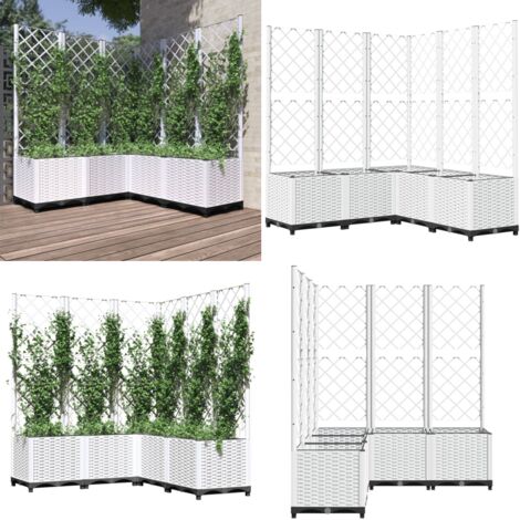 Jardinera con enrejado PP blanco 120x120x136 cm - Maceta inferior - Plantas trepadoras