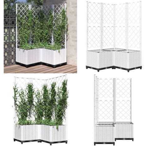Jardinera con enrejado PP blanco 80x80x136 cm - Maceta inferior - Plantas trepadoras