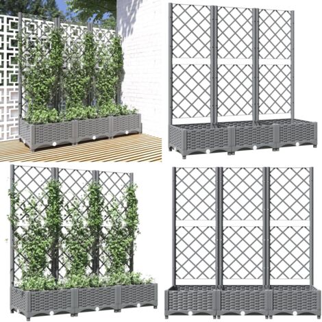 Jardinera con enrejado PP gris claro 120x40x121,5 cm - Maceta inferior - Plantas trepadoras