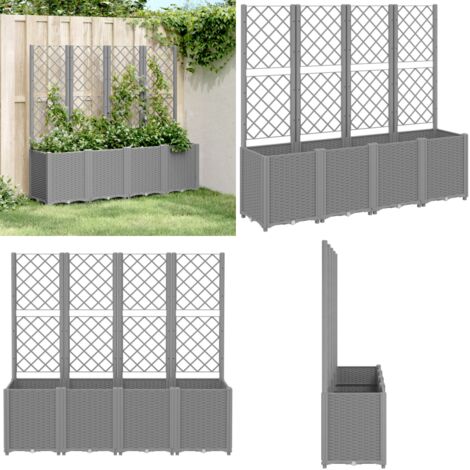 Jardinera con enrejado PP gris claro 160x40x140 cm - Jardinera de exterior - Jardinera para plantas trepadoras