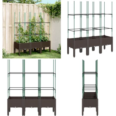 Jardinera con enrejado PP marrón 120x40x142,5 cm - Jardinera de exterior - Jardinera para plantas trepadoras